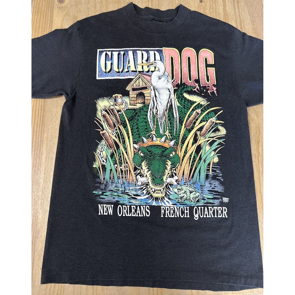 Vintage New Orleans T Shirt Gray Single Stitch L Guard Dog Gator French Quarter